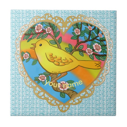Gelbes Vogelherz Fliese (Vorderseite)