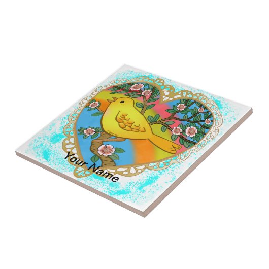 Gelbes Vogelherz Fliese (Seite)