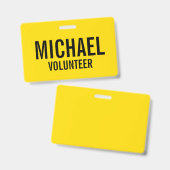 Gelbes Volunteer Abzeichen mit Individuelle Name Ausweis (Vorder- & Rückseite)