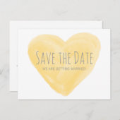 Gelbes Wasserfarbenherz Save the Date Postkarte (Vorne/Hinten)