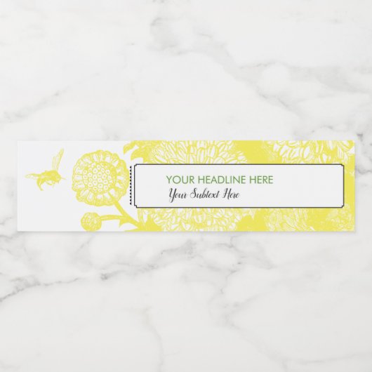 Gelbes Wasserzeichen für Gartenbienen Wasserflaschenetikett (Einzelnes Label)