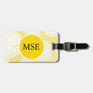 Gelbes weißes Blumenmonogramm-Muster Gepäckanhänger