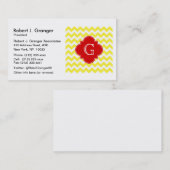Gelbes weißes Chevron Rotes Quatrefolienmonogramm Visitenkarte (Vorne/Hinten)