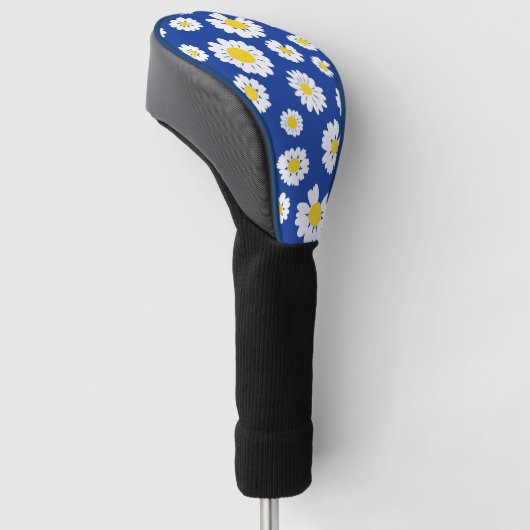 Gelbes weißes Daisy-Blume Blumenmuster auf blau Golf Headcover (angewinkelt)