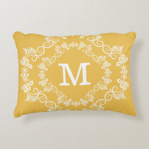 Gelbes weißes kundenspezifisches Monogramm Zierkissen