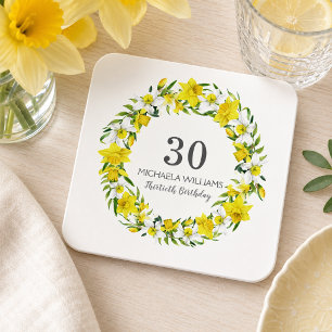 Gelbes weißes Nadelkraut 30. Geburtstag Rechteckiger Pappuntersetzer