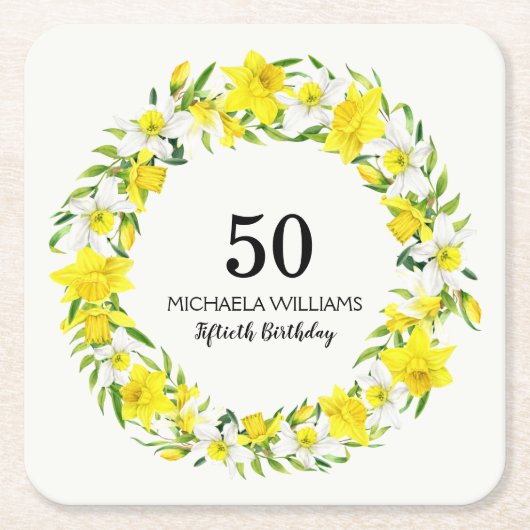 Gelbes weißes Nadelkraut 50. Geburtstag Rechteckiger Pappuntersetzer (Vorderseite)