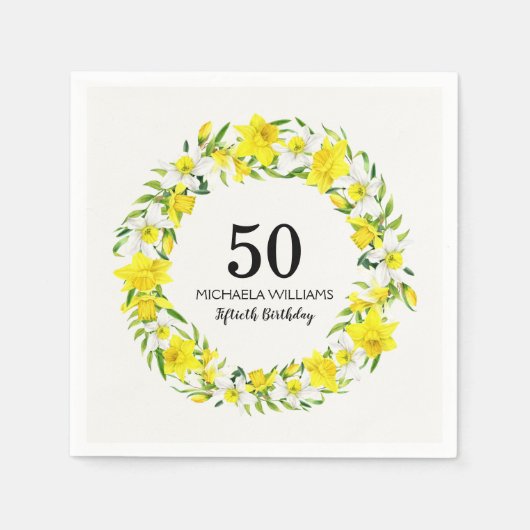 Gelbes weißes Nadelkraut 50. Geburtstag Serviette (Vorderseite)