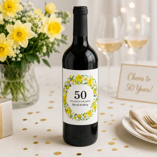Gelbes weißes Nadelkraut 50. Geburtstag Weinetikett