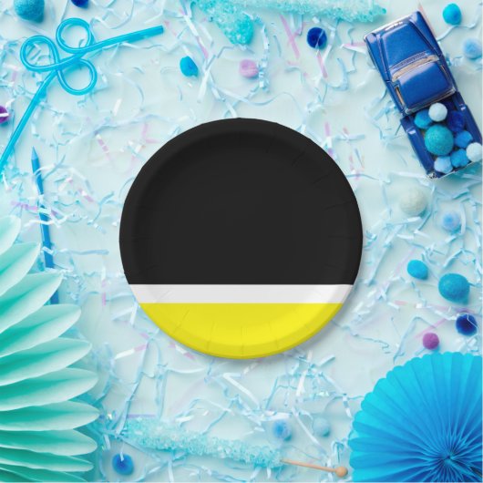 Gelbes weißes schwarzes colorblock pappteller (Party)