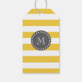 Gelbes weißes Streifen-Muster, Karkohlemonogramm Geschenkanhänger (Rückseite)