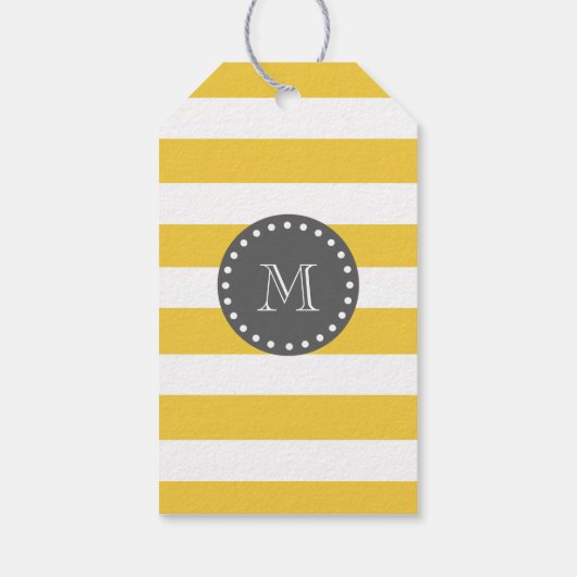 Gelbes weißes Streifen-Muster, Karkohlemonogramm Geschenkanhänger (Rückseite)