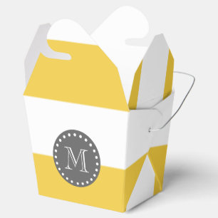 Gelbes weißes Streifen-Muster, Karkohlemonogramm Geschenkschachtel