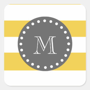 Gelbes weißes Streifen-Muster, Karkohlemonogramm Quadratischer Aufkleber