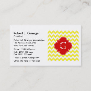 Gelbes weißes Zickzack rotes Quatrefoil Monogramm Visitenkarte