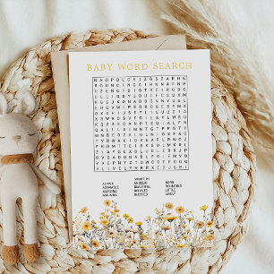 Gelbes Wildblumen-Babyshower-Wortsuchspiel Einladung