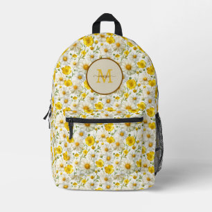 Gelbes Wildblumen-Muster Monogramm Name Bedruckter Rucksack
