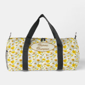 Gelbes Wildblumen-Muster Monogramm Name Duffle Bag (Rückseite)