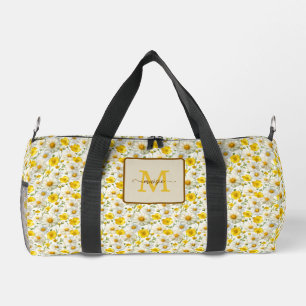 Gelbes Wildblumen-Muster Monogramm Name Duffle Bag