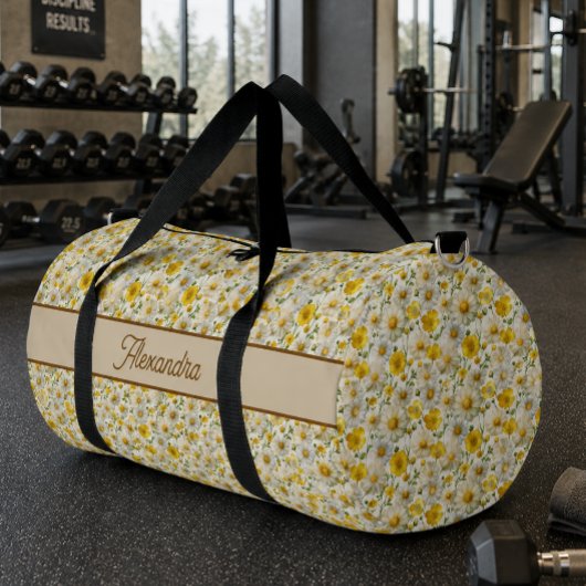 Gelbes Wildblumen-Muster Monogramm Name Duffle Bag