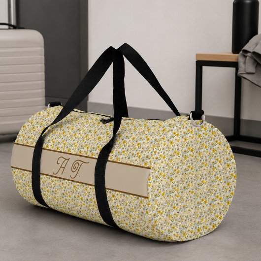 Gelbes Wildblumen-Muster-Monogramm-Name Duffle Bag
