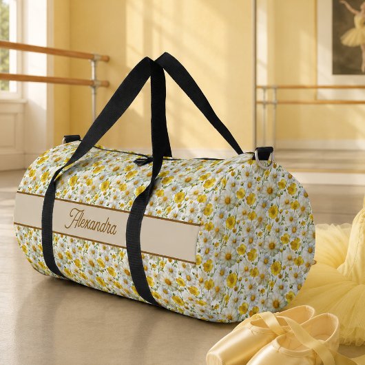 Gelbes Wildblumen-Muster Monogramm Name Duffle Bag