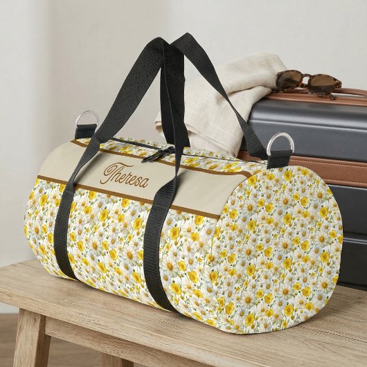 Gelbes Wildblumen-Muster-Monogramm-Name Duffle Bag