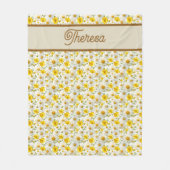 Gelbes Wildblumen-Muster-Monogramm-Name Fleecedecke (Vorderseite)