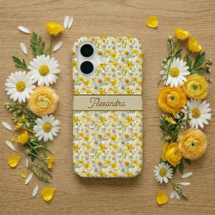 Gelbes Wildblumen-Muster-Monogramm-Name iPhone 16 Hülle