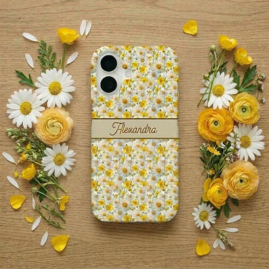 Gelbes Wildblumen-Muster-Monogramm-Name iPhone 16 Hülle
