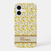 Gelbes Wildblumen-Muster-Monogramm-Name iPhone 16 Hülle (Rückseite)