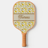 Gelbes Wildblumen-Muster-Monogramm-Name Pickleball Schläger (Vorderseite)
