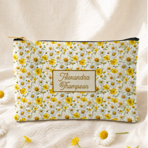 Gelbes Wildblumen-Muster-Monogramm-Name Zubehörtasche