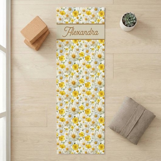 Gelbes Wildblumenmuster-Monogramm-Name Yogamatte