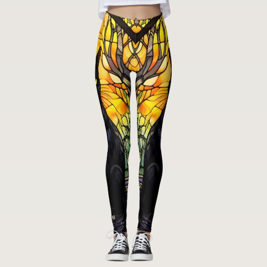 Gelbes Yoga aus schwarzem Kat Leggings (Vorderseite)