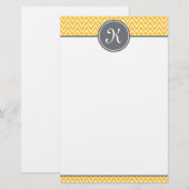 Gelbes Zickzack Muster Grau Monogramm Briefpapier (Vorne/Hinten)