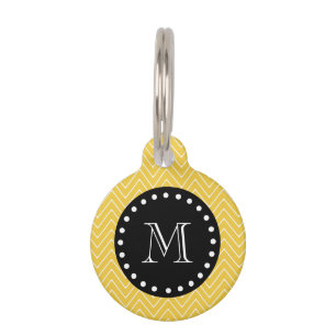 Gelbes Zickzack schwarzes Monogramm des Muster-  Haustiermarke