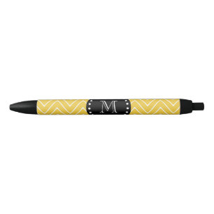 Gelbes Zickzack schwarzes Monogramm des Muster- Kugelschreiber