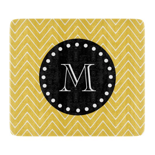 Gelbes Zickzack schwarzes Monogramm des Muster-| Schneidebrett (Vorderseite)