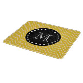 Gelbes Zickzack schwarzes Monogramm des Muster-| Schneidebrett (Ecke)
