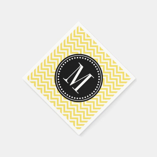 Gelbes Zickzack Zigzag Personalisiertes Monogramm Serviette (Ecke)