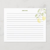 Gelbes Zitrone, Aquarellküche Rezeptkarte (Rückseite)