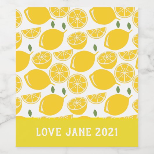 Gelbes Zitronenfruchtmuster Weinetikett (Einzelnes Label)