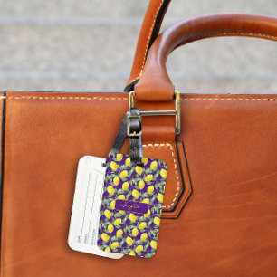 Gelbes Zitronenmuster Name lila Gepäckträger Gepäckanhänger