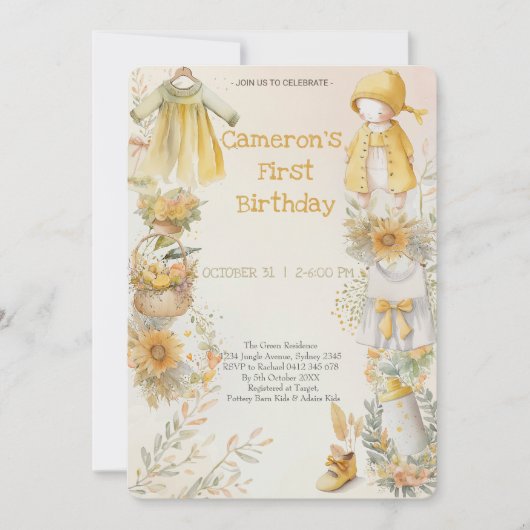 Gelbfarbene Babys liefern Erstgeburt Einladung (Vorderseite)