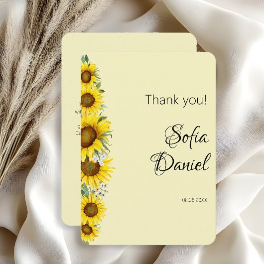 Gelbfarbene Sonnenblume Flat Danke Karte