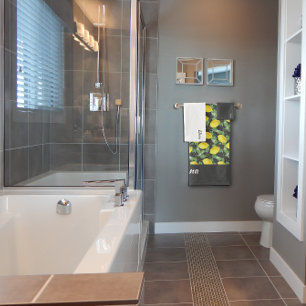 Gelbfarbene Zitrone, graue, weiße Bezeichnung Badhandtuch Set