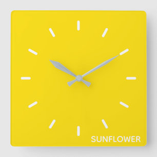 Gelbfarbener Name der Sonnenblume Quadratische Wanduhr