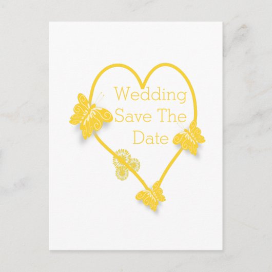Gelbfarbenes Schmetterlingsherz Save the Date Postkarte (Vorderseite)