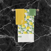 Gelbfarbenes Zitronenmuster, grüne Blattbezeichnun Badhandtuch Set